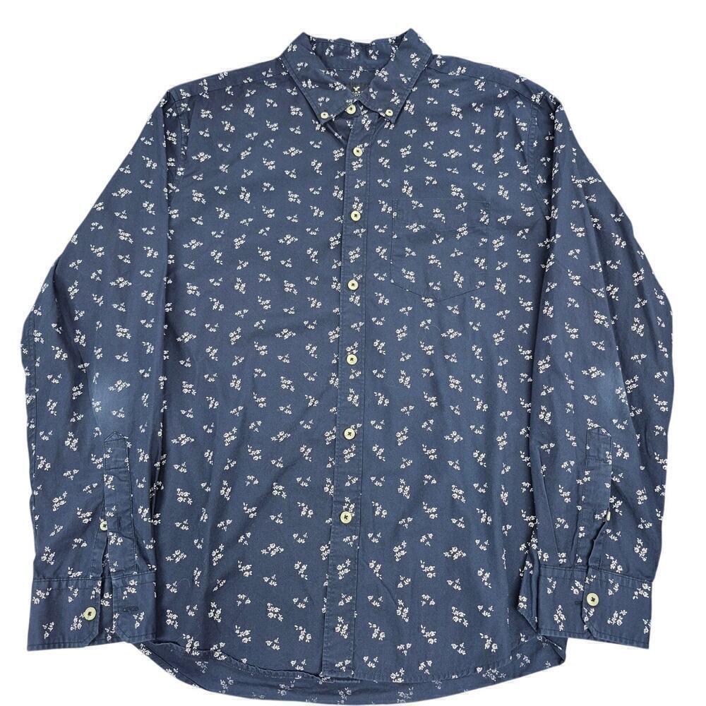 Mens American Eagle Outfitters Classic Navy Blue Calico print dress shirt Sz L